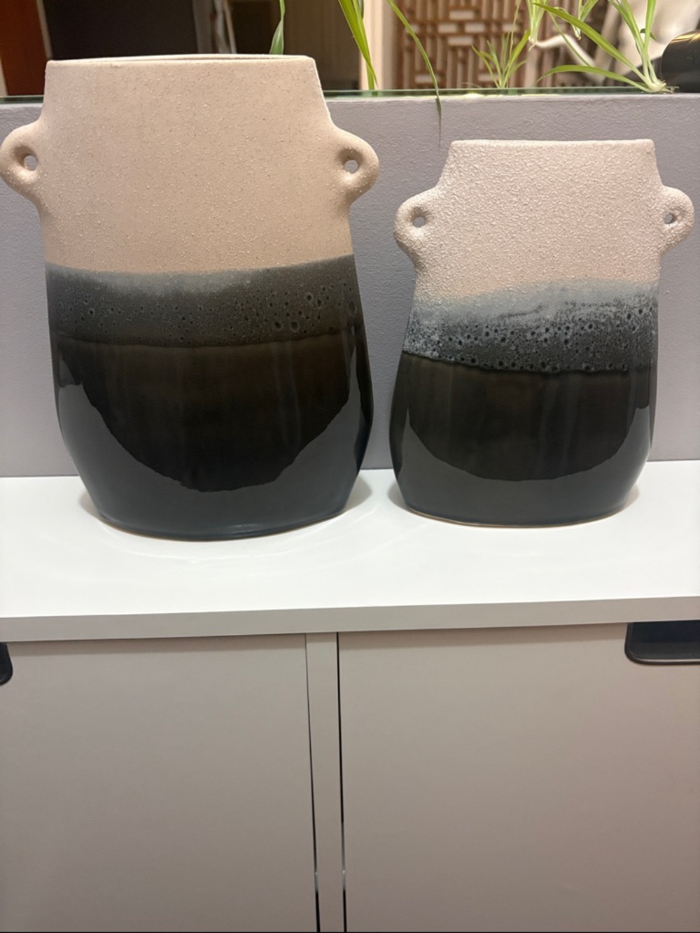 Set of 2 Ceramic Ombre Vases Cream & Brown